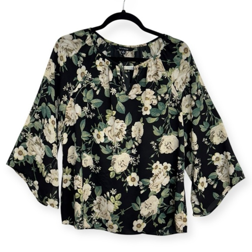 Zac & Rachel Women’s Black and Cream Floral Blouse Size M *289